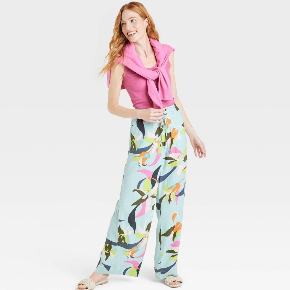 Women's High-Rise Wide Leg Linen Pull-On Pants - Picture 2 of 6